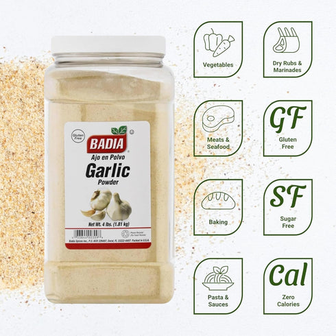 4 Badia Garlic Powder, Pound Premium Garlic Powder for Cooking, Seasoning & Spice Blends, Freshly Ground and Flavorful