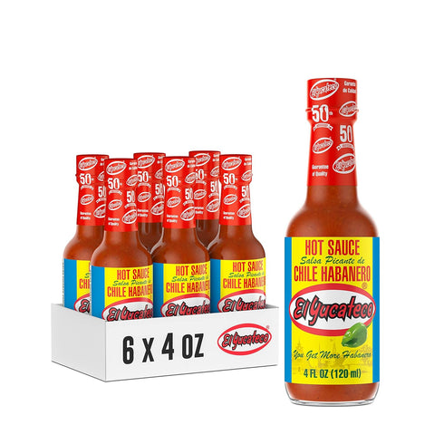 El Yucateco Red Habanero Sauce, 4 oz, 6 Pack, Gluten Free, Sugar Free