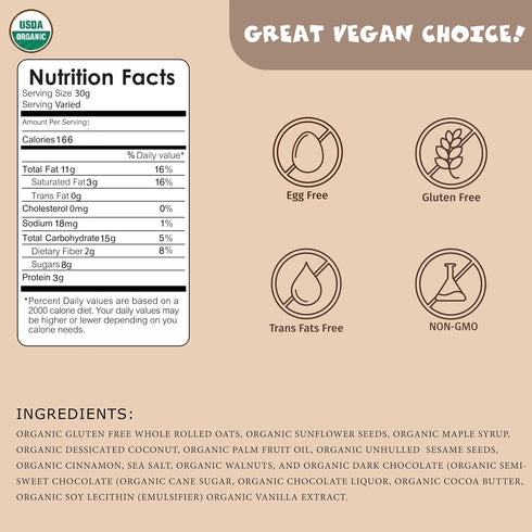 12 Pack Brooklyn's Own Organic Granola Maple Cinnamon Breakfast Cereal - Gluten-Free Healthy Snacks - Ounce Resealable