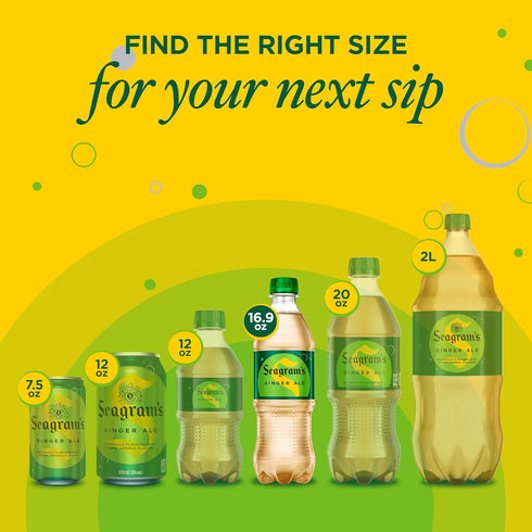 16.9 oz, 6 Pack Seagrams Ginger Soda Soft Drinks, fl
