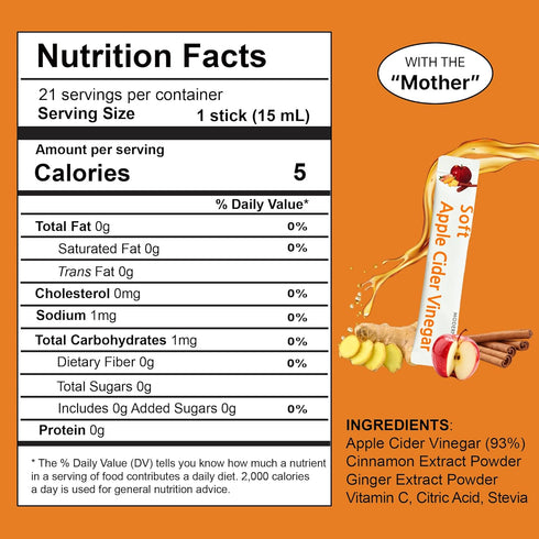 MODERN GURU Packets 93% Packets (21 Count) Apple Cider Vinegar with the Mother ACV Drink Sticks | ACV with Ginger