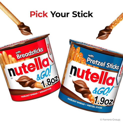 12 Packs, 1.8 oz Nutella & GO! Chocolate Hazelnut Spread with Cocoa + Breadsticks, Snack Each