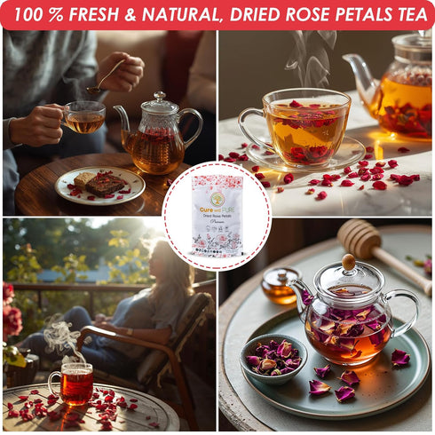 4 oz Cure Wid Pure Certified Organic Dried Rose Petals Food-Grade Edible Rose Petals for Tea,Cocktails,Baking,Skincare