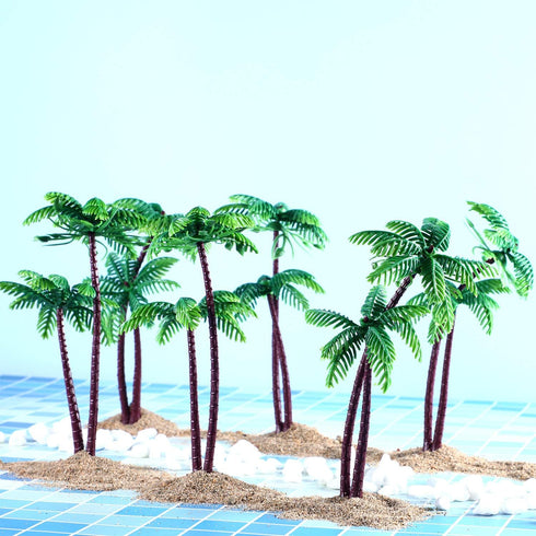 Jovitec 16 Pieces Small Green Palm Tree Cake Topper, 5.5 Inch Hawaiian Tropical Coconut Tree Decorations