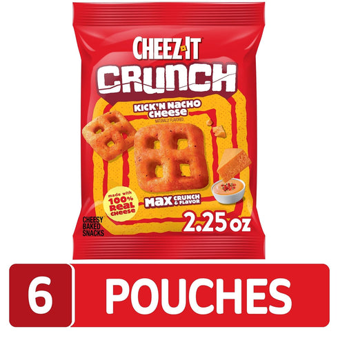 (6 Cheez-It Crunch Cheesy Baked Snacks, Lunch Snacks, Kick'n Nacho Cheese Pouches)