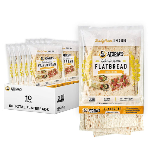 10 Pack 50 10-Packs 5 (50 Atoria's Family Bakery Traditional Lavash Flatbread | Individual Lavash Wraps | Fresh Baked