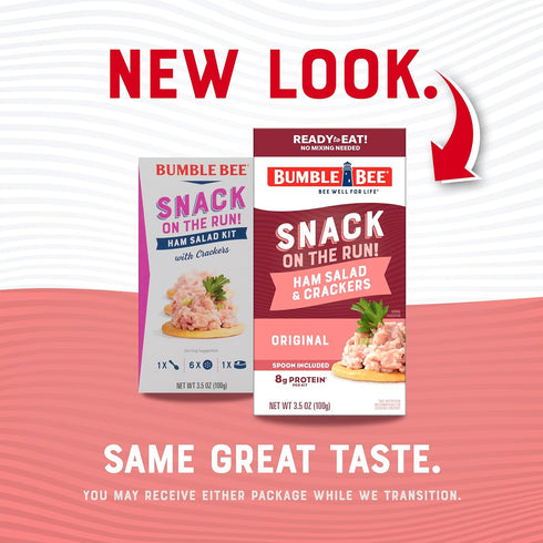 Pack 8g (Pack 12) Bumble Bee Snack On The Run! Protein Snack - Ham Salad with Crackers - Protein per Box - Ready to Eat