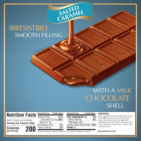 3.5 oz. (12 Pack) Lindt LINDOR Salted Caramel Milk Chocolate Truffle Bar, Easter Chocolate Candy Bar with Smooth