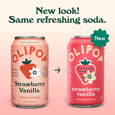 12 oz (4 OLIPOP Prebiotic Soda Pop, Strawberry Vanilla, Prebiotics, Botanicals, Plant Fiber, fl Cans)