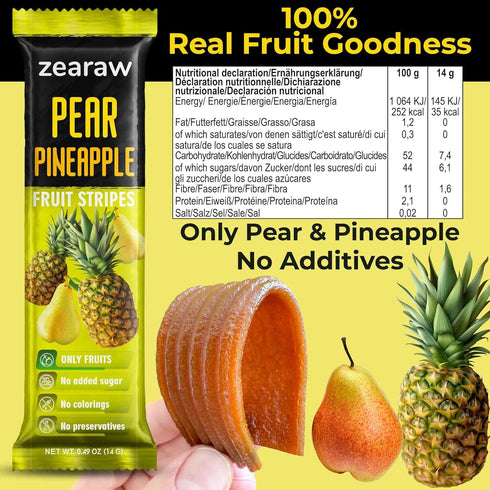 30 Pack ZEARAW Healthy Fruit Snacks for Adults and Kids Fruit Leather with Dried Pear-Pineapple, Blackcurrant-Apple