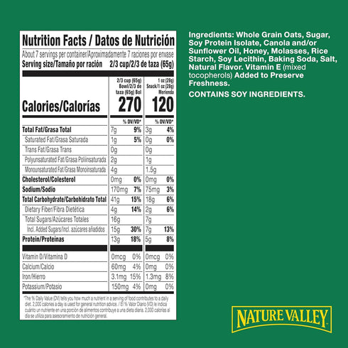 17 oz Nature Valley Protein Granola, Oats and Honey Granola, Resealable Snack Pouch, Family Size