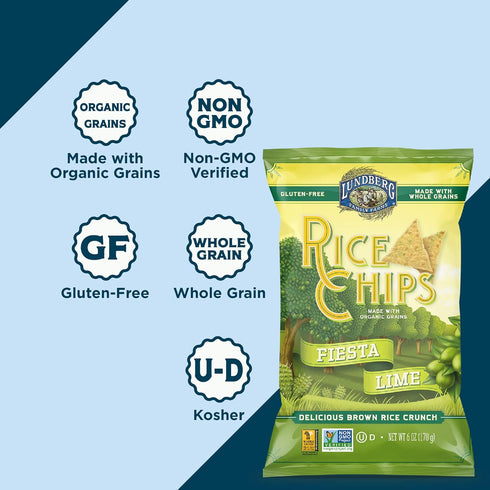 6 oz (Pack 12), Lundberg Rice Chips, Fiesta Lime, of Gluten-Free, Made with Organic Grains