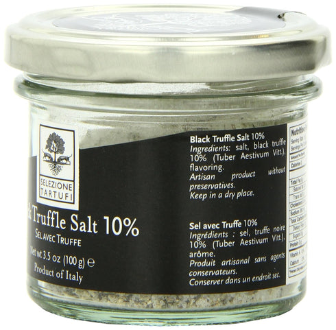 Selezione Tartufi Black Truffle Sea Salt 10%; Truffle Salt for Finishing & Cooking; 3.5 Ounces