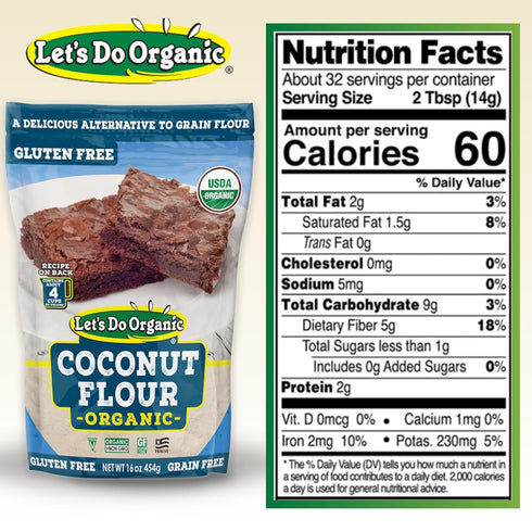 16 Oz (Pack 6) Let's Do Organic Coconut Flour - For Baking, Wheat Flour Alternative, High in Fiber & Protein, Gluten