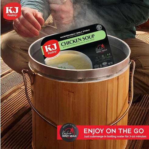 (1 Pack) KJ Poultry Kosher Ready Meals - Matza Ball Chicken Soup & Vegetables, CHOMETZ NOT for PASSOVER, MRE Meat Meals