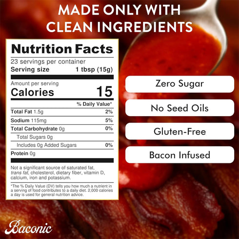 Baconic 12oz Bacon Infused Hot Sauce with Real Bacon Bits - Spicy, Zero Sugar, Keto-Friendly, No Seed Oils - Bold