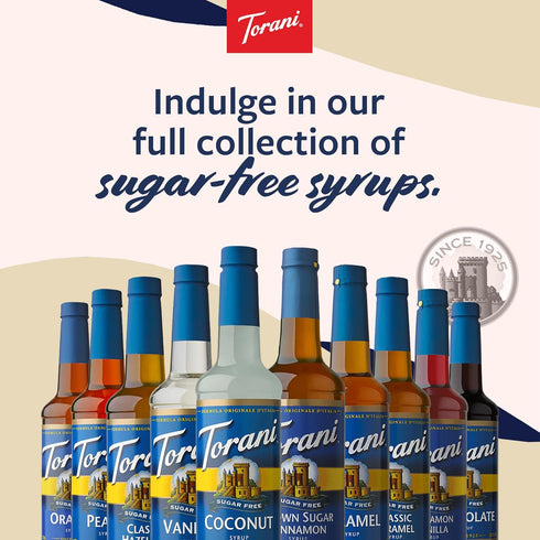 25.4 Oz Torani Sugar Free Syrup, Raspberry Flavored Syrup for Drinks, Zero Calorie, Pump Included, Fl