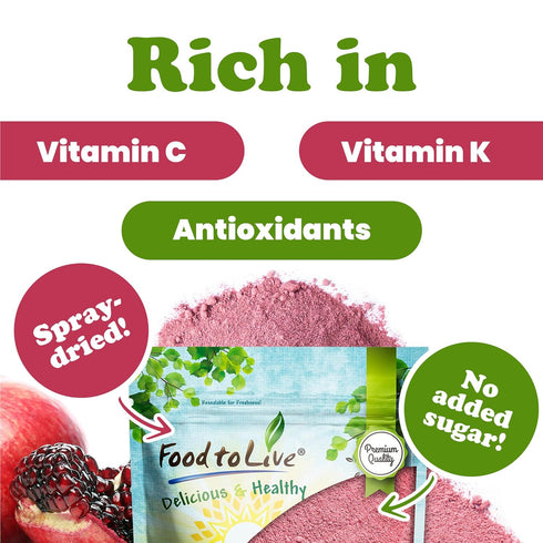 1 100% Food to Live Pomegranate Juice Powder, Pound Natural Antioxidant, Rich Superfood for Smoothies, Baking
