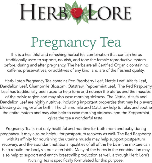 Herb Lore 65 Organic Pregnancy Tea - Servings Loose Leaf - Raspberry Leaf Tea for Pregnant Women - First Trimester