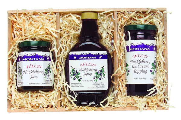 BUTO Montana Gift Crate: 10oz Huckleberry Syrup, 8oz Huckleberry Jam, 10oz Huckleberry Topping