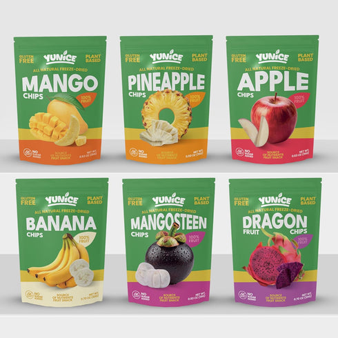 100% 0.53 oz (Pack 12) YUNiCE mangosteen Chips, freeze dried mangosteen Fruit Snack, Real Fruit, No Sugar Added, Vegan
