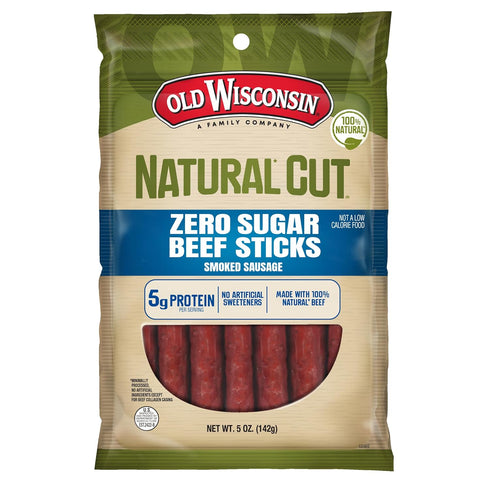 Old Wisconsin Natural Cut Beef Sausage Snack Sticks, Zero Sugar, Naturally Smoked,