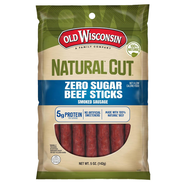 Old Wisconsin Natural Cut Beef Sausage Snack Sticks, Zero Sugar, Naturally Smoked,
