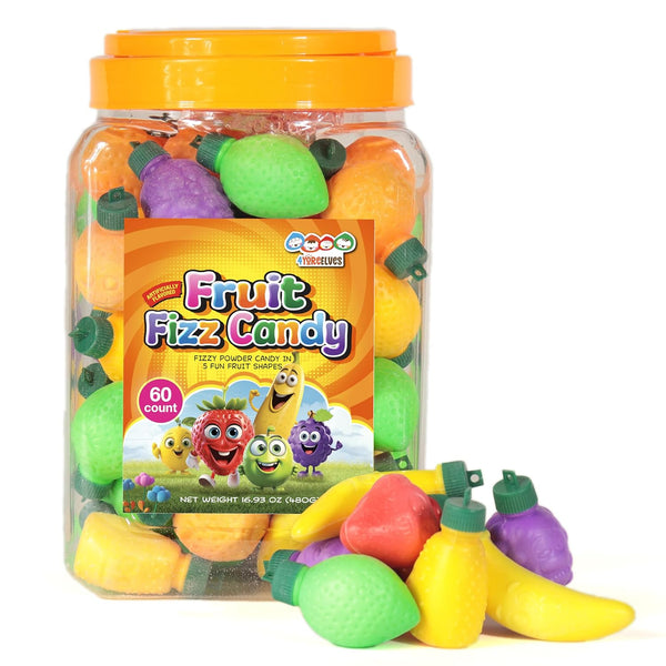 60 Fruit Shaped Fizzy Candy Powder, With Hanging Hole Caps for Decorative
