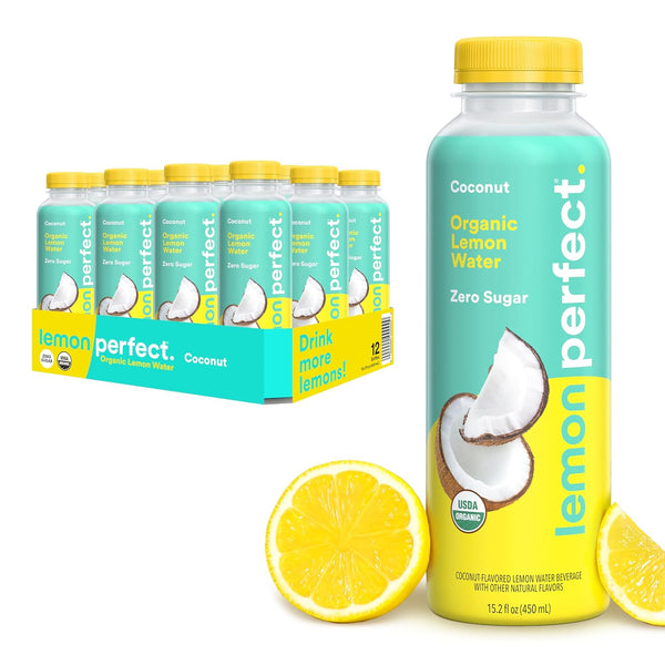 Lemon Perfect Coconut, Hydrating Flavored Lemon Water, Zero Sugar, Delicious and Refreshing,