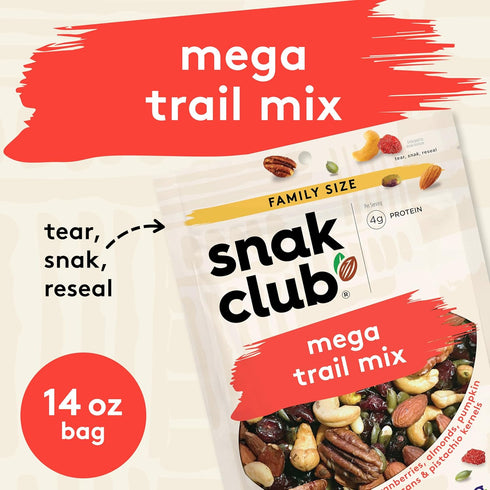 14 Snak Club Mega Trail Mix, Family Size, Ounce