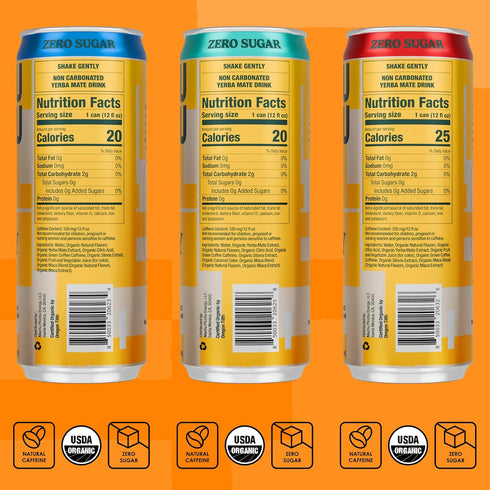 12-Pack 120mg 12oz MACHU PICCHU Variety Zero Sugar Energy Mate Drink Non-Carbonated Yerba Mate, Organic Caffeine