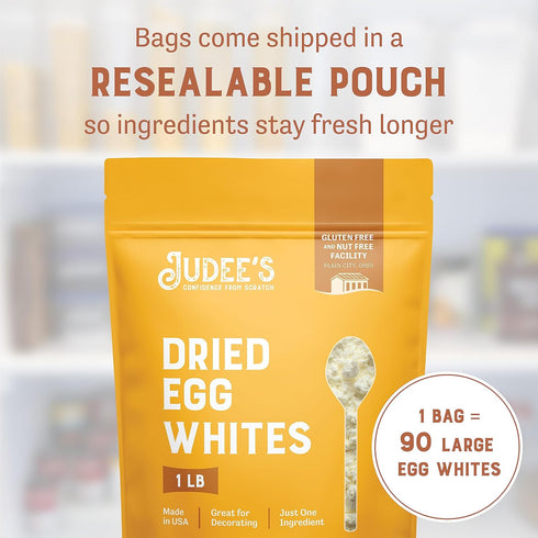 1 lb Judee's Gluten Free Dried Egg White Protein Powder - Pasteurized & Gluten-Free with Dried Egg Whites - Nut-Free