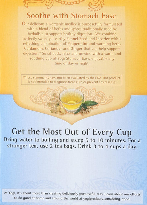 16 Yogi Tea Stomach Ease, Herbal Supplement, Tea Bags, ct