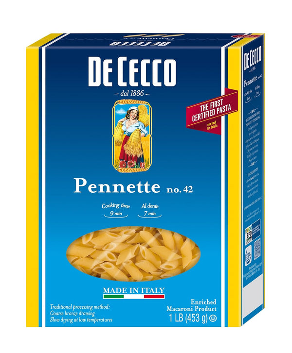 De Cecco Semolina Pasta, Pennette No.42, 1 Pound