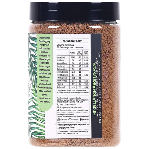 10.58 Oz (300g) Urban Platter Palm Sugar Powder | | Pure & Raw Jaggery Powder | Natural Sweetener | Healthy Sugar