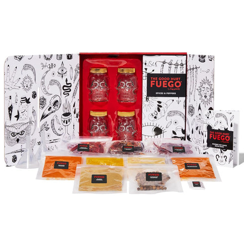 Set, 4 2 The Good Hurt Fuego by Thoughtfully, DIY Hot Sauce Includes Skull Shaped Reusable Glass Jars, Funnels