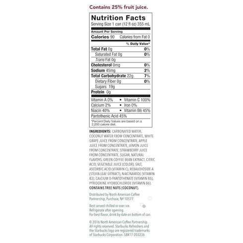 12 Oz. (12 Pack) Starbucks, Refreshers with Coconut Water, Strawberry Lemonade, fl Cans