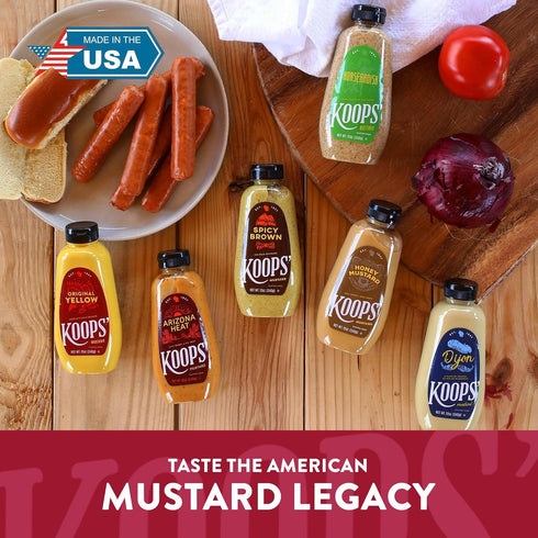12 Oz, Pack 2 Koops' Dusseldorf & Arizona Heat Mustard - German-Style Bratwurst Mustard, Sweet and Spicy Mustard