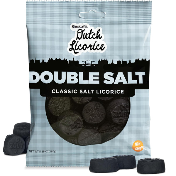 Gustaf's Dutch Licorice Double Salt Coins, 5.2oz Bag of Salted Black Licorice Treats