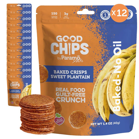 Baked Sweet Plantain Crisps by GOOD CHIPS! Crispy, Crunchy, Oil-Free, Healthy Maduritos