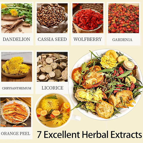 Liver Detox Herbal Tea, Dandelion Root Tea, Chrysanthemum Cassia Seed Goji BerryTea, Kidneys & Liver Health TeaWith