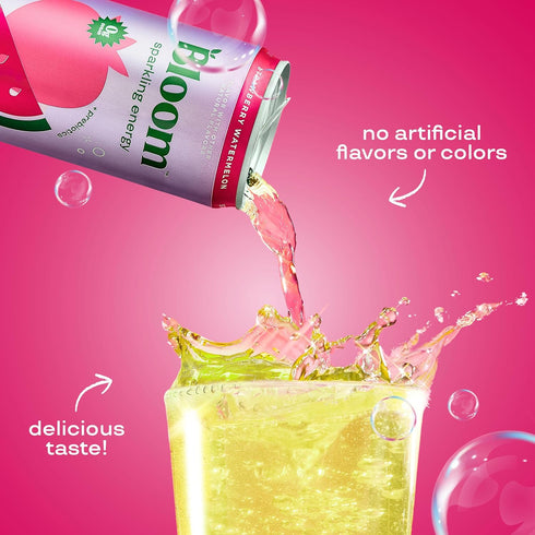 180mg 12oz 24 Pack Bloom Nutrition Sparkling Energy Drink, Zero Sugar, Caffeine | Strawberry Watermelon | | |