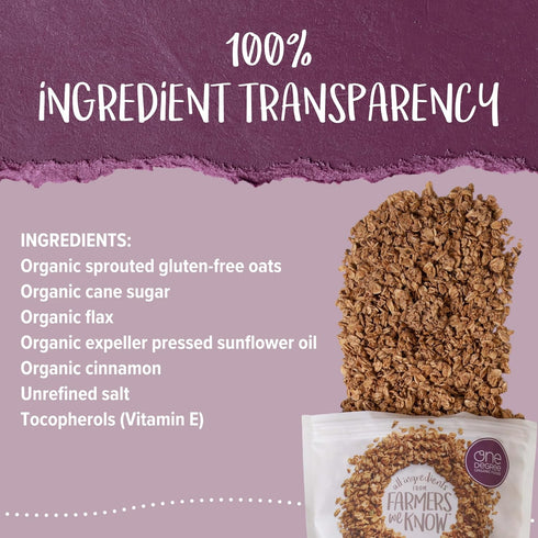11 (Pack 1) One Degree Organics Sprouted Oat Cinnamon Flax Granola Cereal, Glyphosate-Free, USDA Organic, Gluten-Free
