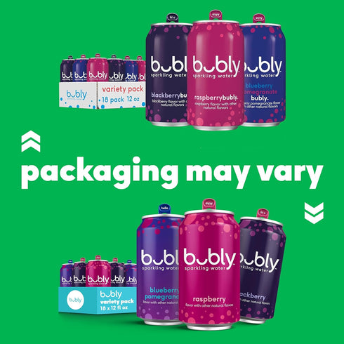 Pack 12 Oz (Pack 18) bubly, Triple Berry Variety (Blackberry, Raspberry, Blueberry Pomegranate), Zero Sugar & Zero
