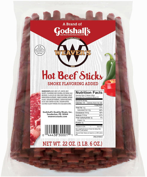 Weavers Hot Beef Sticks (44 hot & spicy 7" beef sticks per