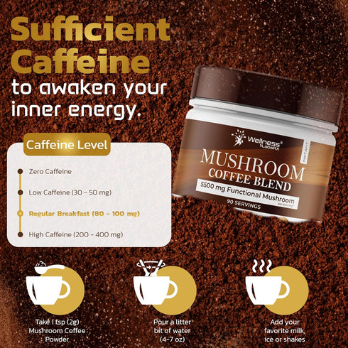 90 7 Pack 2 Mushroom Coffee, Servings Organic Mushrooms Instant Coffea, Great Tasting Colombian Keto Coffee, Superfood