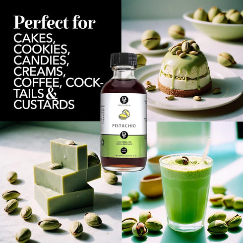 Dolce Foglia Pistachio Extract - 2 Ounce Water-Soluble Flavoring for Baked Goods, Beverages, Desserts & Ice Cream