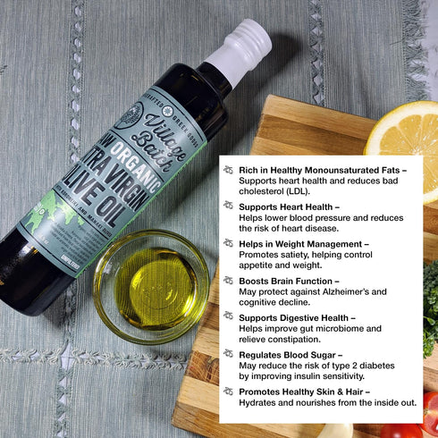 (16.9 oz, Village Batch Raw Organic Extra Virgin Olive Oil, Cold Pressed and Unfiltered EVOO, Authentic Greek Olive