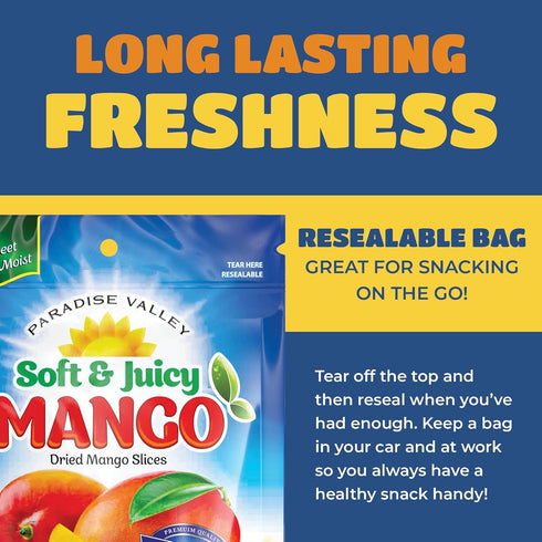 Paradise Valley 8 oz. 6 Pack) Dried Mango Slices - Delicious Texture Soft & Juicy Low Sugar Added Dried Mango
