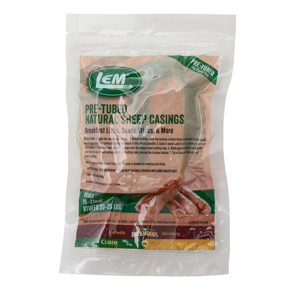 LEM Products Pre-Tubed Natural Sheep Casings, 19-21mm, Edible Sausage Casings, Stuffs Approximately
